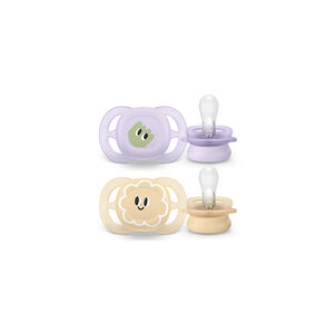 Πιπίλα Ultra Soft 0-2 μηνών μωβ/πορτοκαλί με σχέδιο 