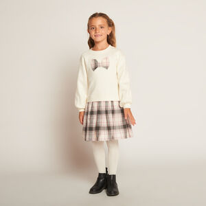 Φόρεμα effet 2-σε-1 bi-matière με καρό σχέδιο για κορίτσι 