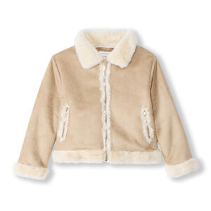 Μπουφάν διπλού υλικού από suédine με επένδυση ψεύτικης γούνας για κορίτσι 