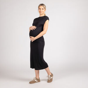 Αμάνικο μακρύ εφαρμοστό φόρεμα εγκυμοσύνης μονόχρωμο μαύρο 