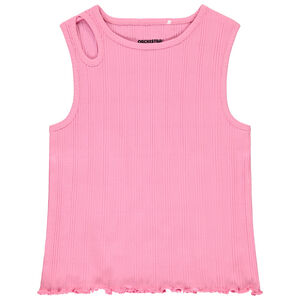 Μπλουζάκι αμάνικο πλεκτό με φαντεζί λαιμόκοψη για κορίτσι 